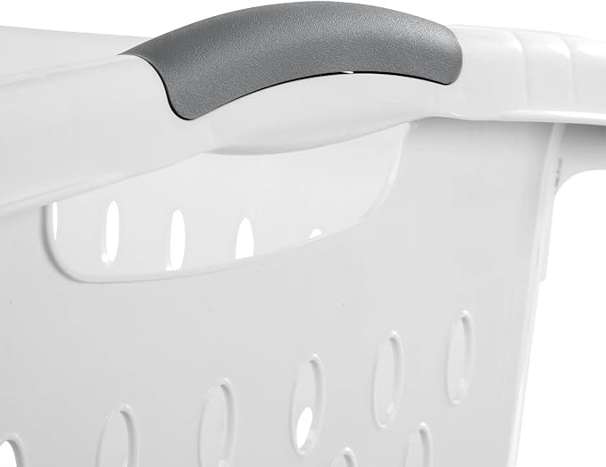 2.7 Bushel Plastic Laundry Basket, Portable Clothes Organizer with 2 Carry Handles, Oval Ventilation Holes, Large Capacity Laundry Basket for Closet Dorm Laundry Room Bedroom, BPA-free,White