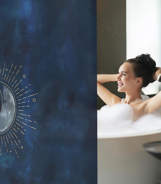 MAMUSE Shower Curtain for Bathroom - Cute Aesthetic Decorative Modern Girly Unique Girls Design Pretty Women Waterproof Fabric Cloth Cortinas de Baño Bathtub 72 x 72 Inch, Blue Moon