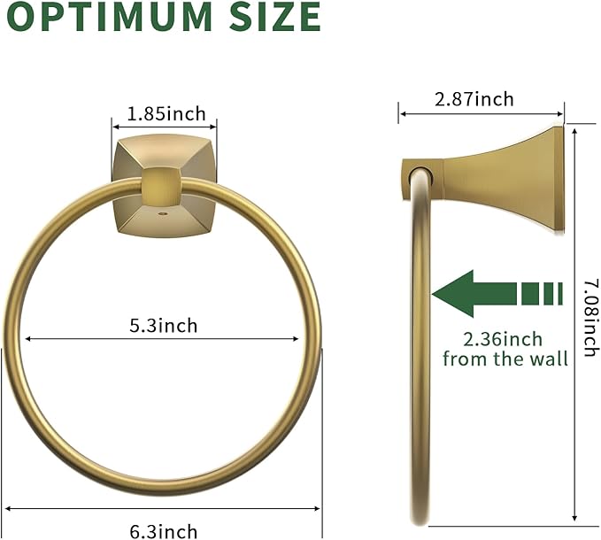 Hand Towel Holder for Bathroom Brushed Gold Towel Ring Stainless Steel and Zinc Alloy Towel Hanger Wall Mount for Bath, Kitchen