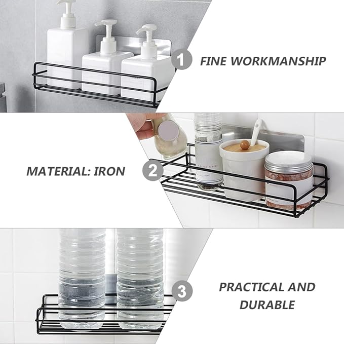 Luxshiny 2pcs Wall-Mounted Iron Storage Racks with Adhesive Pads Ventilated Corner Shelves for Bathroom and Kitchen Organization Installation Space-Saving and Easy-Clean Design