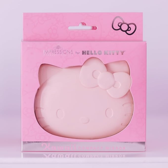 Impressions Vanity Hello Kitty Kawaii Compact Mirror with Touch Sensor Switch for Adjustable Brightness, Lighted Makeup Mirror with LED Lights and 2X Magnifying Mirror (Matte Pink)