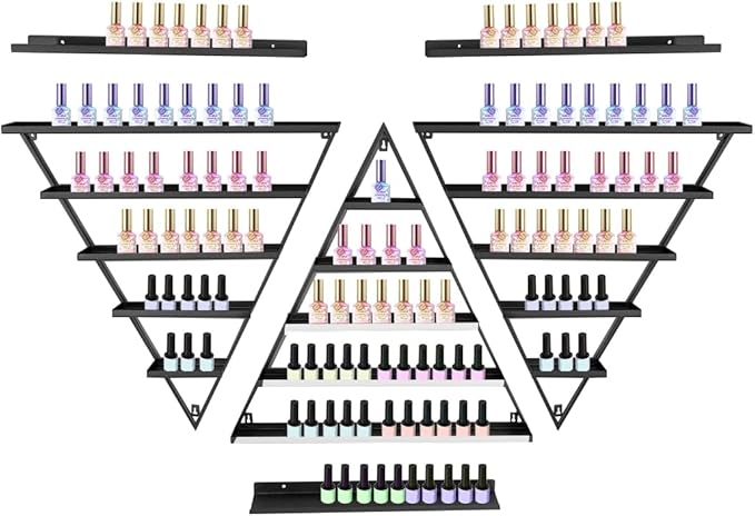 3 Pack Nail Polish Organizer Shelf Wall Mounted 5 Tiers Nail Polish Display Rack Shelves for Salon, Beauty Shop & Home Organization (Black)