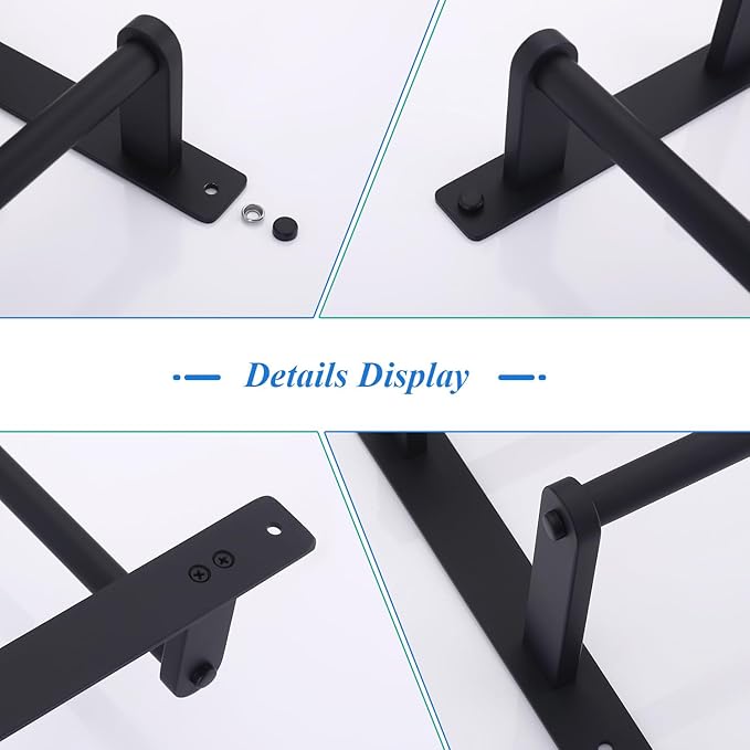 Matte Black Double Towel Rack with Hooks for Bathroom, 24 Inch Stainless Steel Wall Mounted Towel Bar Holder