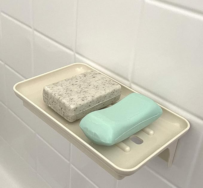 Wonder Shelf - Small Plastic Self Adhesive Bathroom Wall Mount Shelf - Fits Over Toilet Paper Holder - Designed for Smartphone and Flushable Baby Wipes (1, Cream with Holes)
