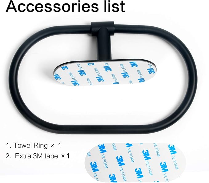 HouseAid Self Adhesive Towel Ring for Bathroom, Stainless Steel Adhesive Hand Towel Holder, No Drilling Modern Hand Towel Hanger, Matte Black