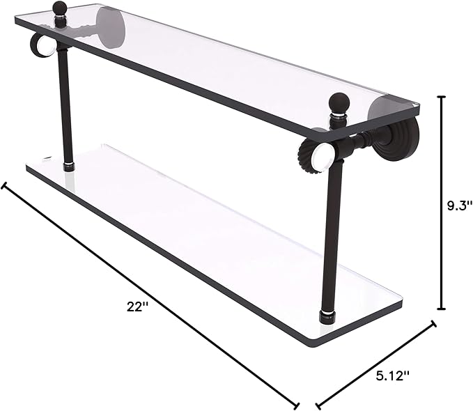 Allied Brass PG-2T-22 Pacific Grove Collection 22 Inch Two Tiered Twisted Accents Glass Shelf, Oil Rubbed Bronze