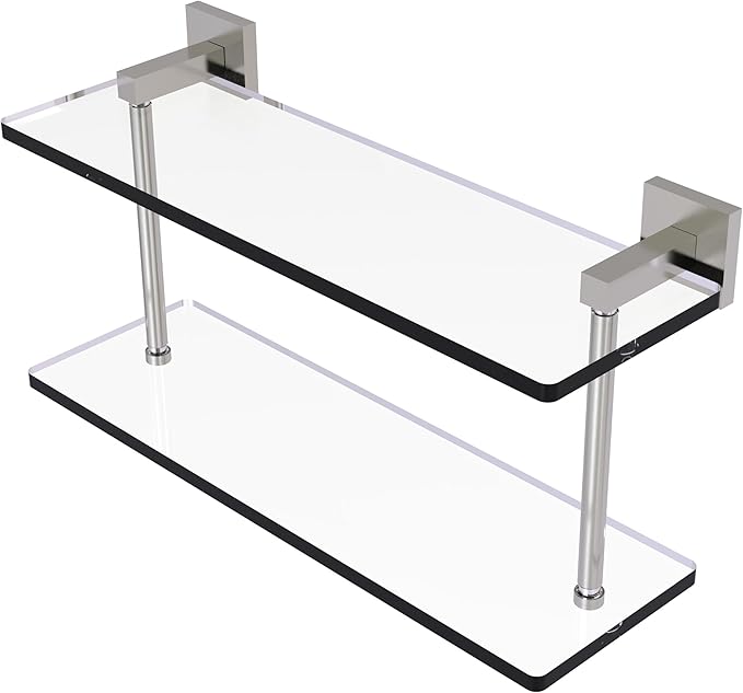 Allied Brass MT-2-16-SN Montero Collection 16 Inch Two Tiered Glass Shelf, Satin Nickel