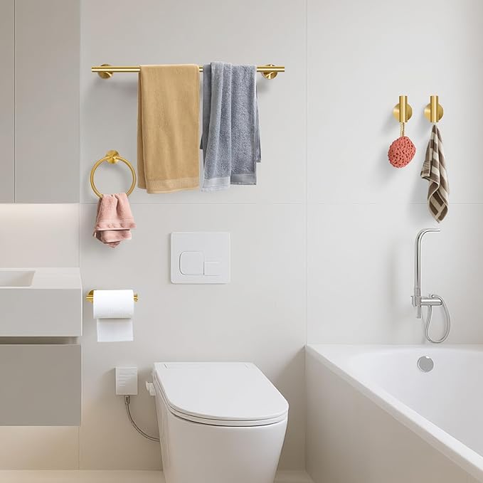 5 Piece Brushed Gold Bathroom Hardware Set with Towel Racks for Bathroom,23.6 Inch Stainless Steel Bath Towel Bar Set Wall Mounted Accessories Kit (Brushed Gold, 5-Pieces Set)