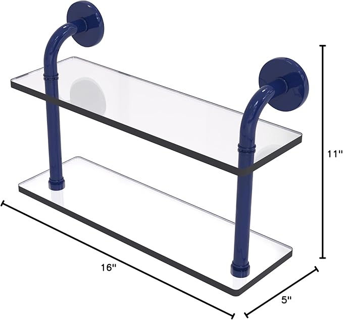 Allied Brass RM-2-16-MBL Remi Collection 16 Inch Two Tiered Glass Shelf, Mediterranean Blue