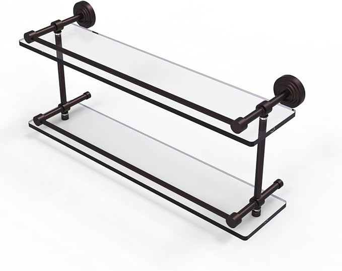 Allied Brass WP-2/22-GAL-ABZ Waverly Place 22 Inch Double Glass Shelf with Gallery Rail, Antique Bronze
