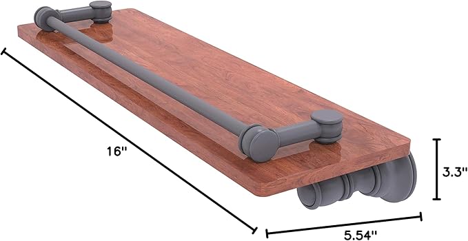 Allied Brass CL-1-16-GAL-IRW Carolina Collection 16 Inch Gallery Rail Wood Shelf, Matte Gray
