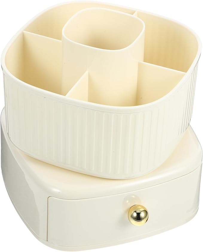 NOLITOY Makeup Brush Holder Organizer, 360?? Rotating Cosmetic Organizer with Drawer 5 Slot Makeup Brushes Cup for Countertop Dresser Bathroom Bedroom