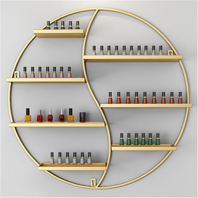 Round Metal Nail Polish Display Rack, Cosmetic Storage Rack, Wall Decoration for Beauty Stores and Dressing Rooms,White