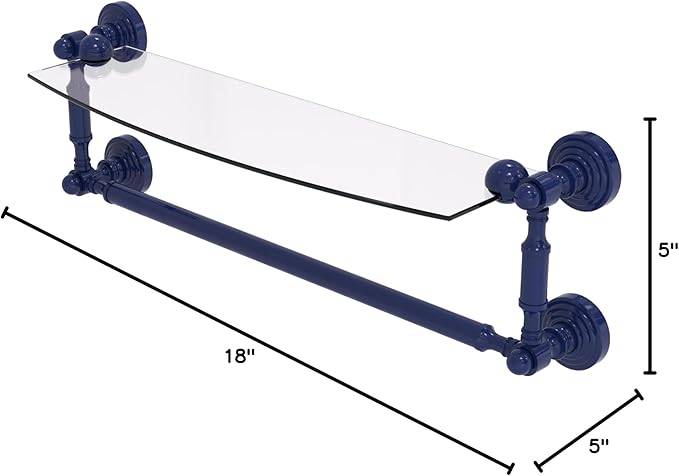 Allied Brass WP-33TB/18-MBL Waverly Place Collection 18 Inch Glass Vanity Shelf with Integrated Towel Bar, Mediterranean Blue
