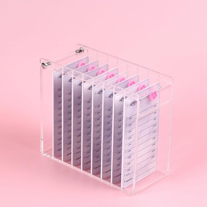 Acrylic Transparent Eyelash Storage Box, 8 Layers False Eyelashes Glue Pallet Holder Display Grafting Eye lashes Extension Close-Packed Display with 8 Pallets Clear Makeup Organizer (Marble White)