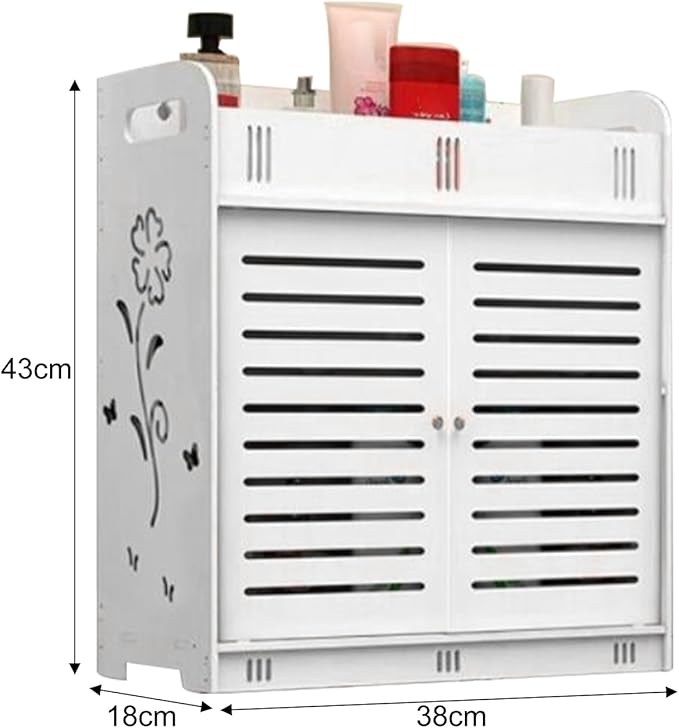 Bathroom Cabinet, Bathroom Wall Cabinet, Self-Adhesive Vent Doors Bathroom Shelf, Multi-Grid Tiers Hollow Flower Pattern Wall Mounted Bathroom Storage Rack for Bathroom, Laundry White