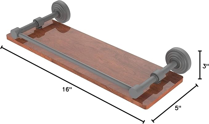 Allied Brass WP-1-16-GAL-IRW Waverly Place Collection 16 Inch Solid IPE Ironwood Gallery Rail Wood Shelf, Matte Gray