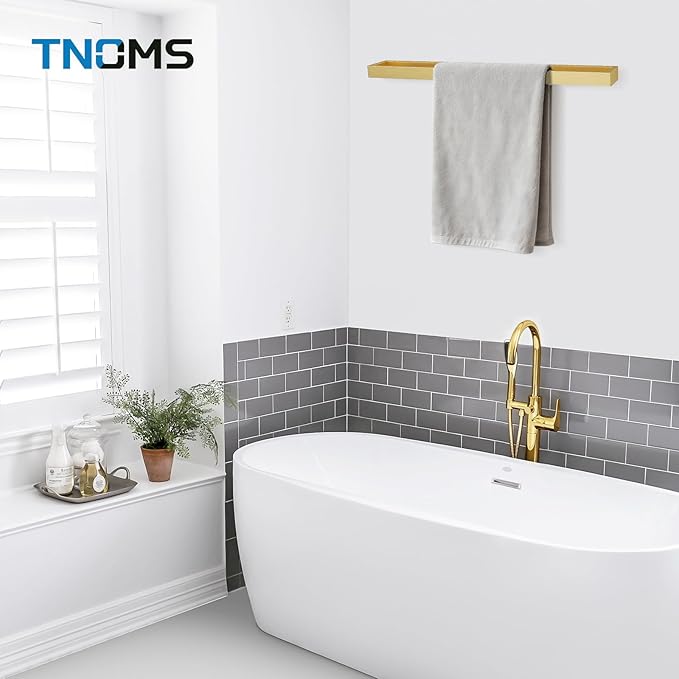 TNOMS Single Towel Bar Towel Holder Bathroom Hardware Accessories,Stainless Steel Wall-Mounted Towel Rack Towel Rail,24 Inches Brushed Gold