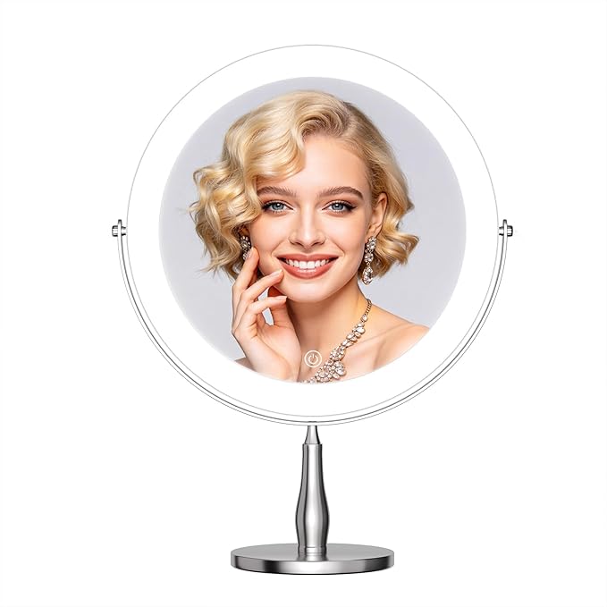 Lighted Makeup Mirror,9" 3000 mAh Rechargeable Double Sided Magnifying Vanity Mirror with 3 Colors
