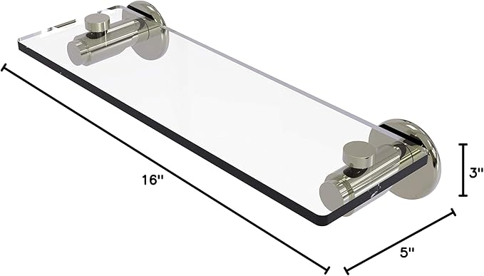Allied Brass TR-1/16-PNI Tr 1 Tribecca Collection Inch Vanity Beveled Edges Glass Shelf, 16 Inch, Polished Nickel