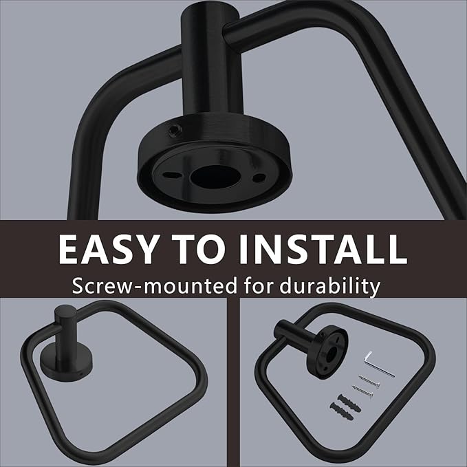 Bath Towel Ring, Bathroom Hardware Towel Holder, Matte Black Towel Ring for Bathroom, Modern Trapezoid Wall Mounted Towel Hanger, 304 Stainless Steel (Black)