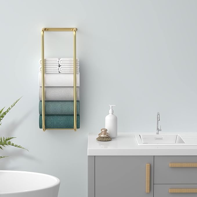 Towel Rack for Bathroom Wall Mounted, Bathroom Towel Storage, Rolled Bath Towel Holder, Small Space Bathroom Towel Storage, Bathroom Organizer - Brushed Gold