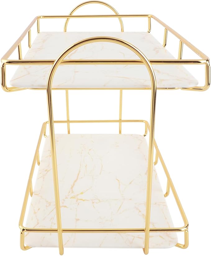 Gold Bathroom Shelf Elegant Gold & White 2 Tier Bathroom Storage Rack - Makeup Shelf with Humanized Design - Anti-Slip Counter Organizer - Sturdy Iron Construction for (Large Size)