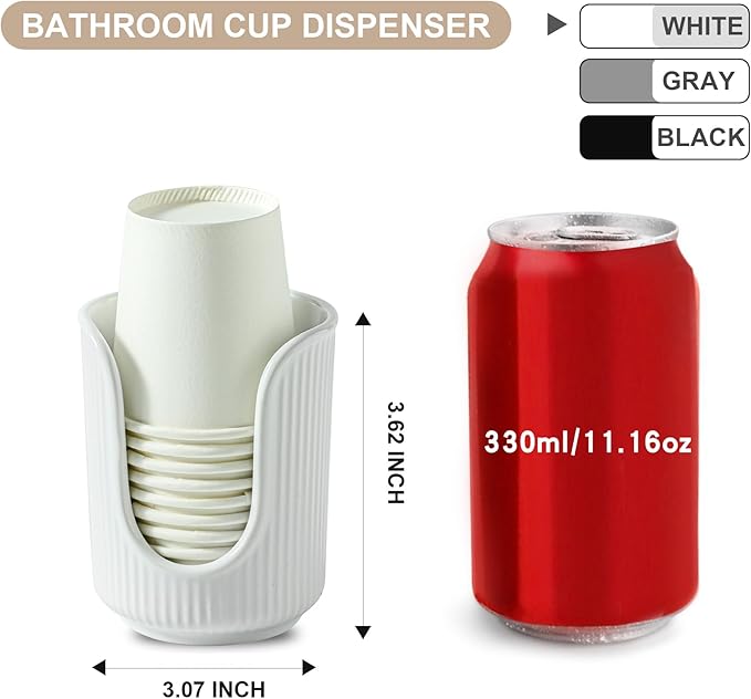 Dobbyby Ceramic Bathroom Cup Dispenser with Stylish Vertical Stripes - Disposable Mouthwash Cup Holder Holds 3-4oz Paper Cups for Rinsing Cups on Bathroom Vanity Countertops (White-White-2 Pack)