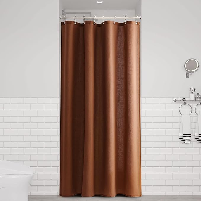 Naturoom Rustic Brown 48 Inch Shower Curtain - Stall Narrow Half Linen Ultra Thick Fabric Shower Curtain Set with Hooks, Boho Farmhouse Rustic RV Camper Bath Curtains for Bathroom, 48x72
