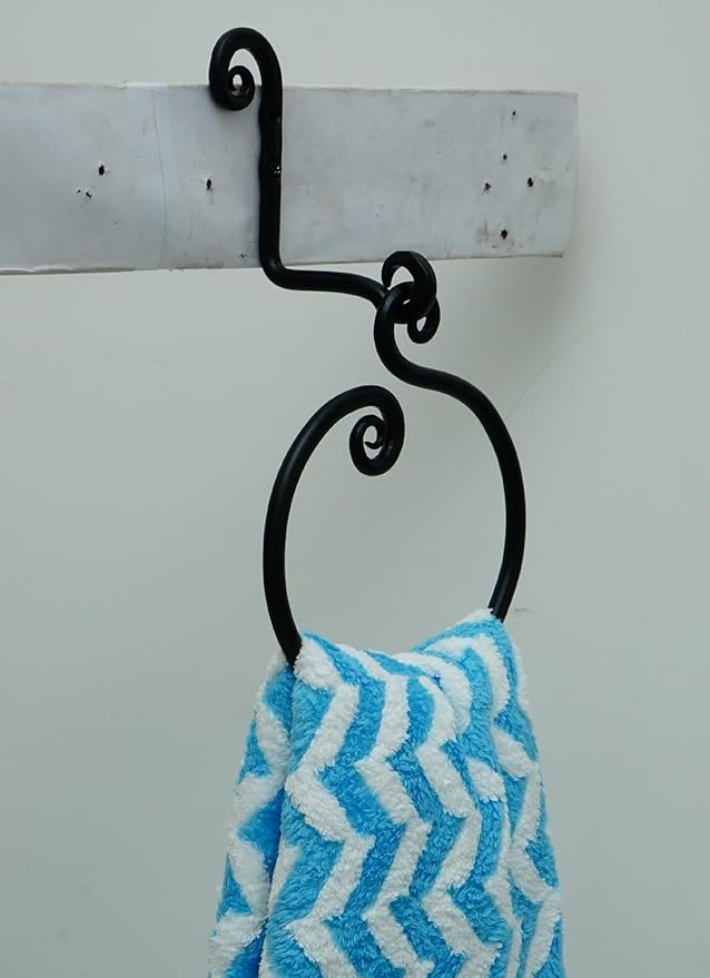 The Metal Magician Round Hand Towel Holder for Bathroom Wall - Kitchen Towel Ring - Aesthetic Design & Heavy Duty Durability - (Ornamental Curve) - (Black)