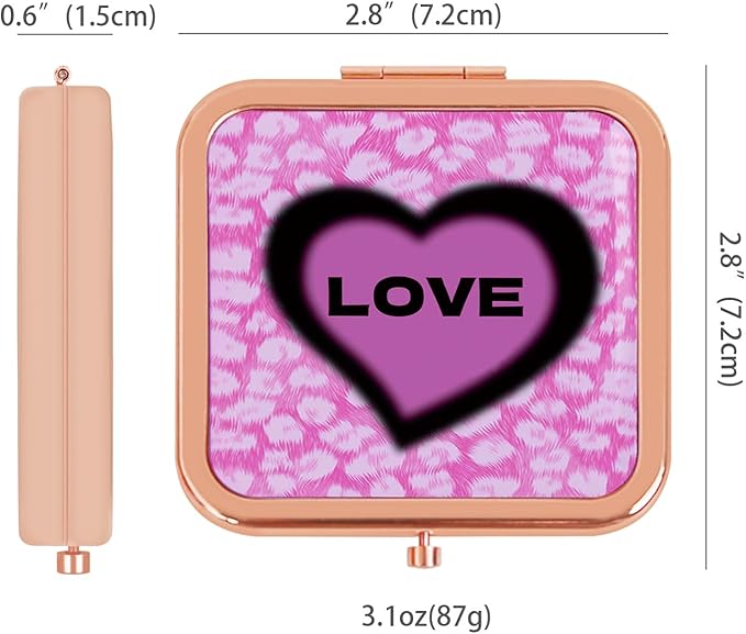 Pocket Mirror Mini Travel Makeup Purse Compact Accessories Beauty Magnifying Double Sides Mirror Portable Handheld Folding for Women Girls Rose Gold Pink Heart