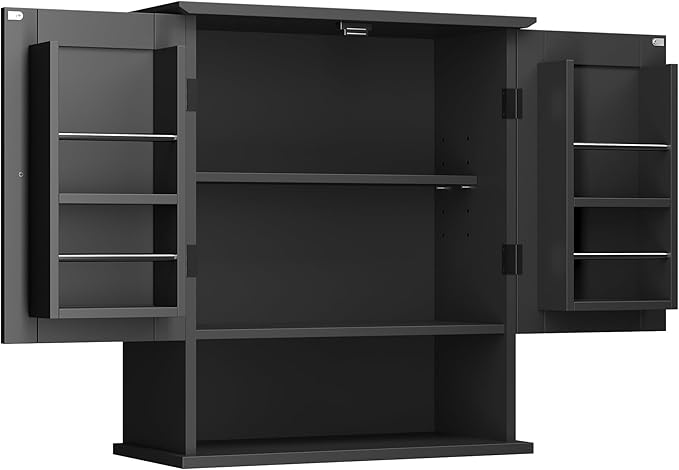 ChooChoo Kitchen Cabinet Wall Mounted, Laundry Room Cabinet with Door Shelves, Bathroom Wall Cabinet with Adjustable Shelf, Medicine Cabinet for Bathroom, Kitchen, Laundry Room, Black