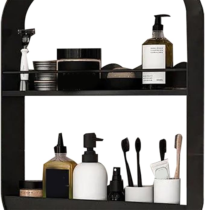 2 Layer Bathroom Wall Shelf, Carbon Steel Large Capacity Floating Shelves Bathroom Bathroom Wall Shelves For Bathroom