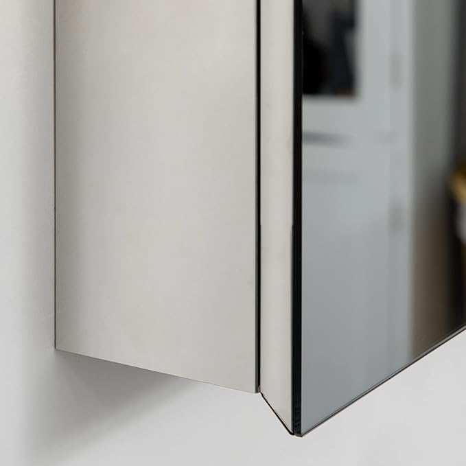 kleankin Wall-Mounted Medicine Cabinet with Mirror, Bathroom Mirror Cabinet Wall Mounted with Hinged Door, Storage Shelves for Living Room and Laundry Room, 21" x 24", Silver