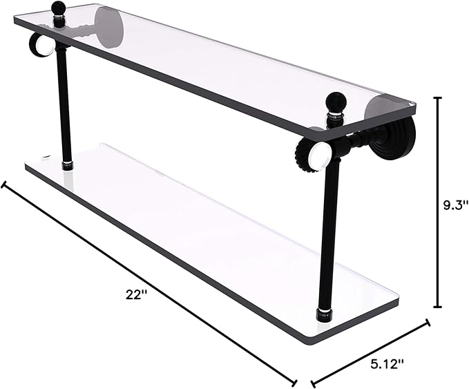 Allied Brass PG-2T-22 Pacific Grove Collection 22 Inch Two Tiered Twisted Accents Glass Shelf, Matte Black