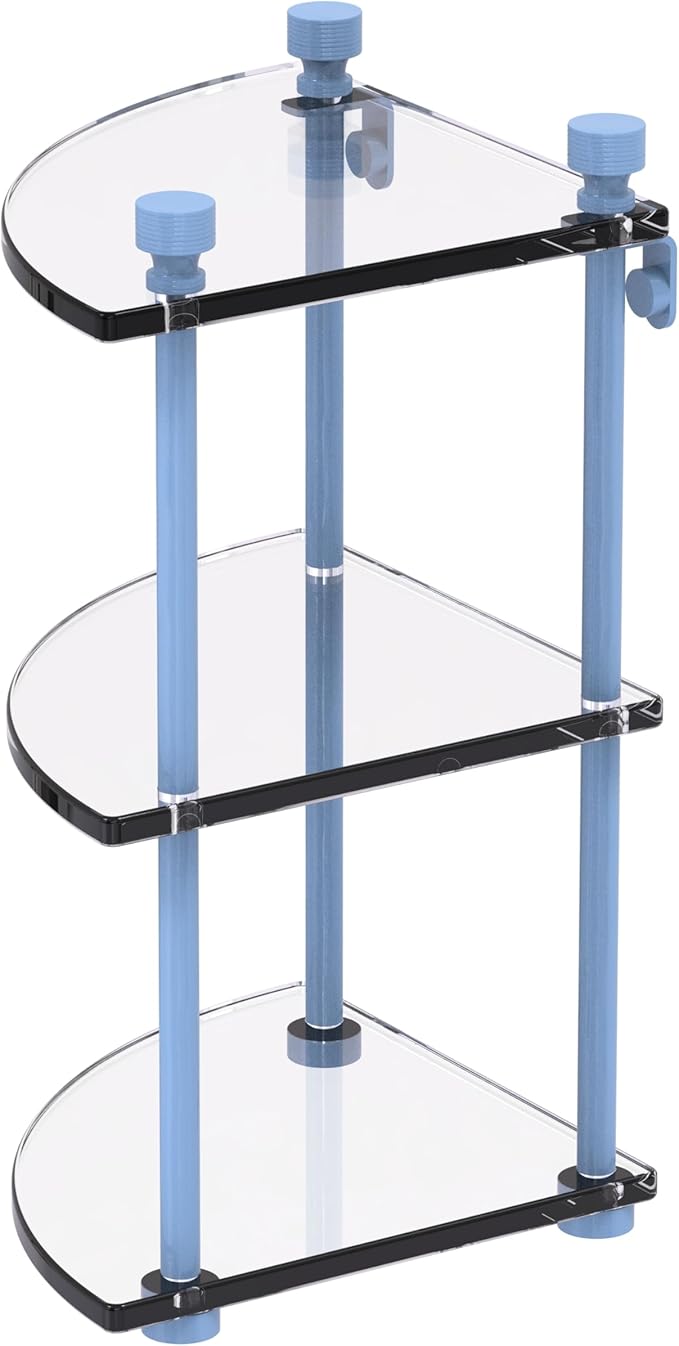 Allied Brass FT-6-FTB Foxtrot Collection Three Tier Corner Glass Shelf, Flat Troll Blue