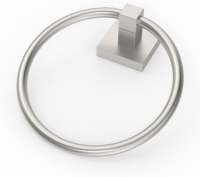 RUACQ Towel Ring for Bathroom, Square Base Hand Towel Holder Hangers Wall Mount, Heavy Duty, Stainless Steel(Brushed Nickel)