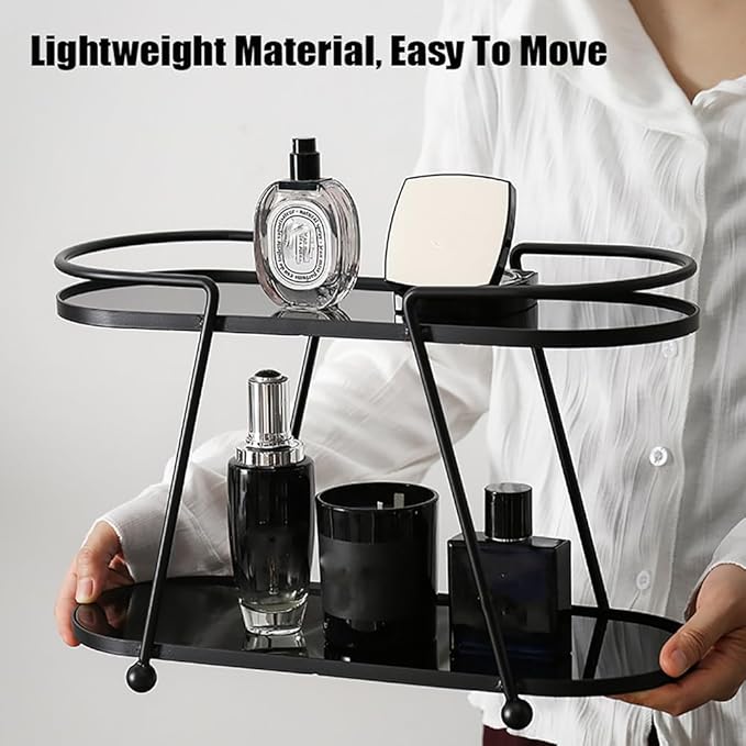 2-Tier Bathroom Organizer Countertop,Spice Rack Organizer,Cosmetics Storage Shelf, Acrylic Standing Holder,Silver