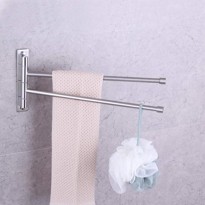 GERZWY Bathroom Swing Arm Towel Bars 2-Arm Wall Mount Stainless Steel Bath Towel Rack Hanger Towel Holder Organizer Brushed Finish HYG02-LS