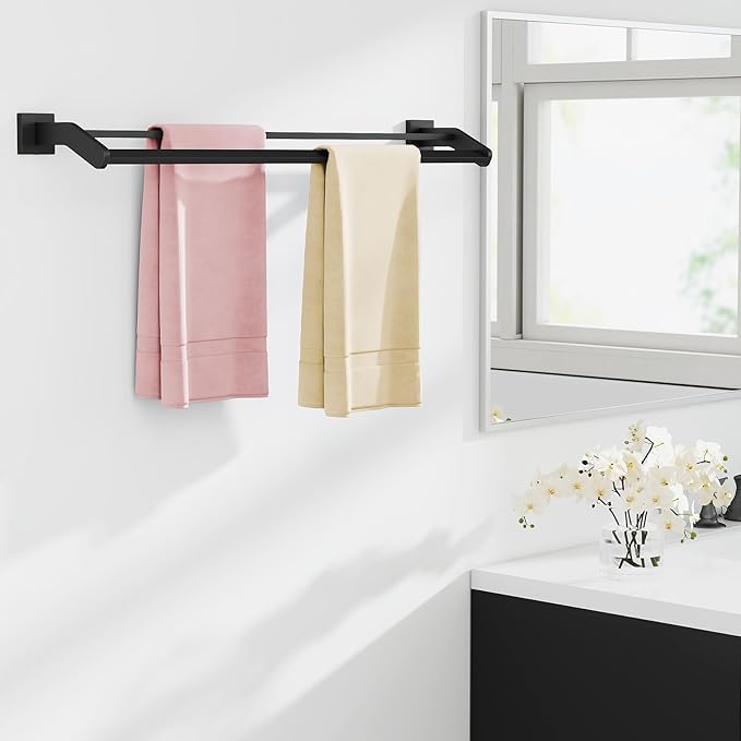 Double Towel Bar, Towel Racks for Bathroom, 32 Inch Heavy Duty Stainless Steel Bathroom Towel Holder Rod Wall Mounted, Bath Towel Rack, Matte Black