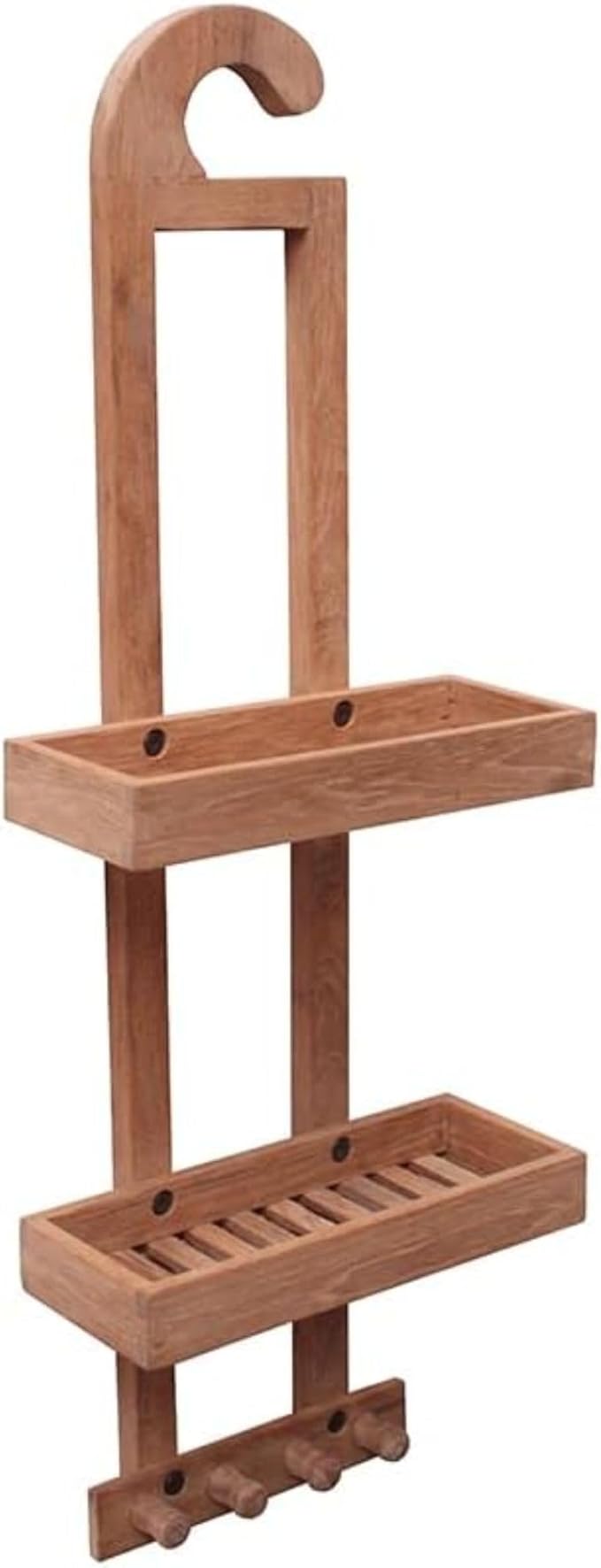 NORDIC STYLE TEAK Wood Natural Hanging Shower Caddy with Storage Shelves, Water Resistant, Easy to Place, Select-Grade Solid Teak Wood, Shower Accessory (Natural Langr)