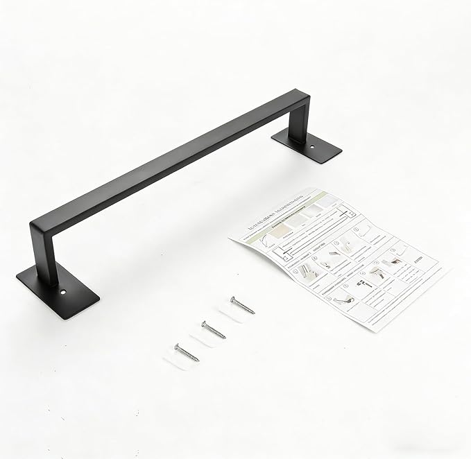 Bathroom Towel Bar Self Adhesive, No Drilling Towel Rack Easy to Install,Hand Towel Holder Made of Premium Stainless Steel Sticky on Hand Towel Hanger for Kitchen, Toilet(12IN, Black)
