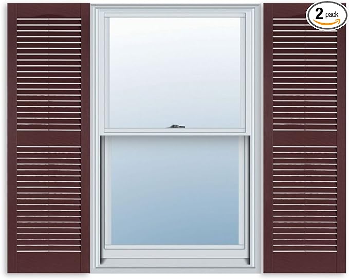 Exterior Solutions Standard Louver Exterior Vinyl Shutter, Burgundy (Pair), 15 Inch x 59 Inch