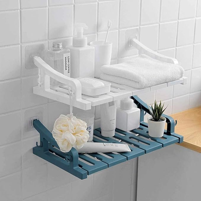 Improvingss No Drilling Wall MountedSteel Bathroom Shelf Rack,Bars with Hooks