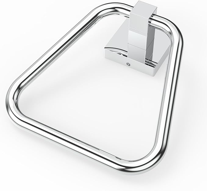 RUACQ Towel Ring, Square Base Hand Towel Ring, Stainless Steel Hand Towel Holder for Bathroom Wall, Sturdy and Rust-Resistant (Chrome)