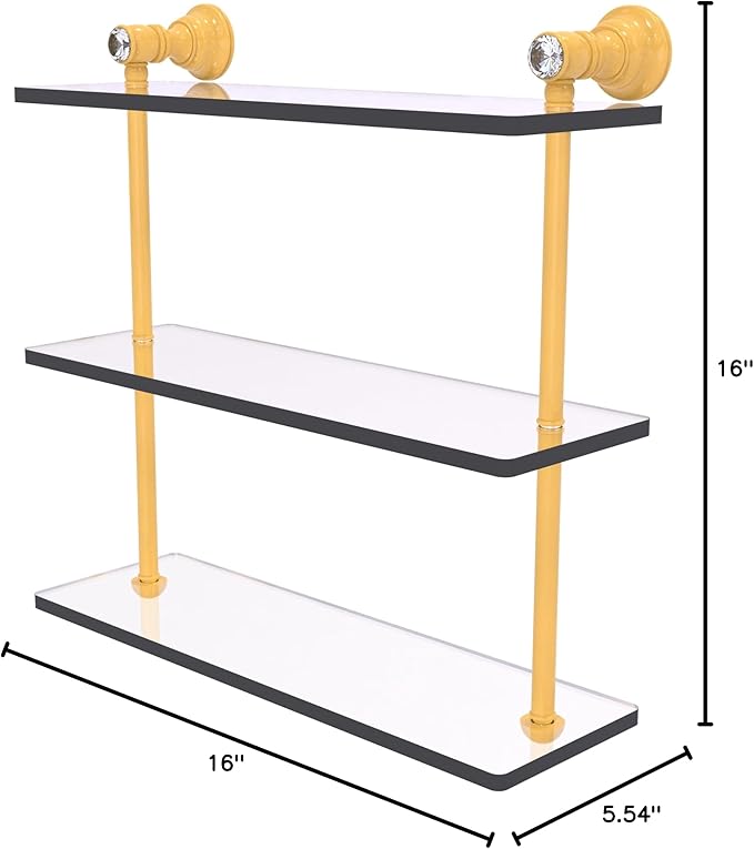 Allied Brass CC-5-16-SGL Carolina Crystal Collection 16 Inch Triple Glass Shelf, Spanish Gold