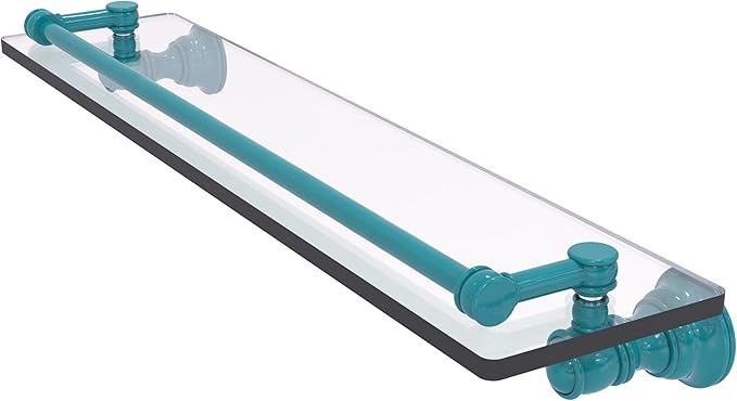 Allied Brass CL-1-22-GAL-GLT Carolina Collection 22 Inch Glass Shelf with Gallery Rail, Glokzin Teal