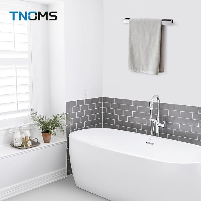 TNOMS Single Towel Bar Towel Holder Bathroom Hardware Accessories,Stainless Steel Wall-Mounted Towel Rack Towel Rail,16 Inches Polished Chrome