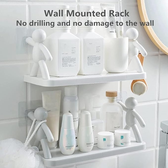 Bathroom Shelf Wall Mounted,Punching-Free Bathroom Storage Rack,Humanoid Storage Shelf,Large Capacity Storage for Multiple Scenes (Gray)