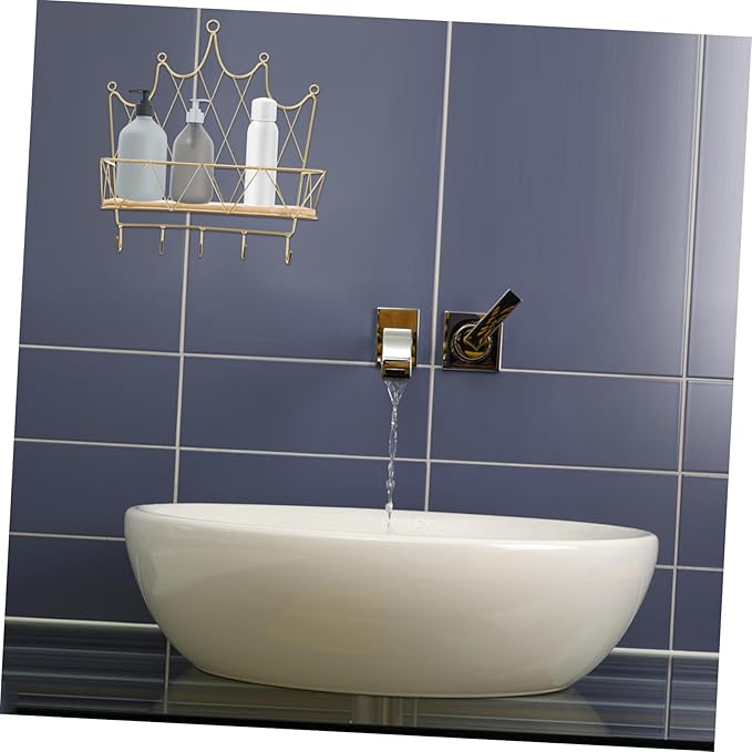 VALICLUD Crown Shaped Wall Storage Rack with Hook Decorative Floating Shelf Golden Color Easy to Install Suitable for Bedroom Bathroom Living Room Home Decor